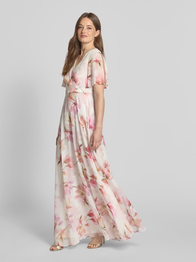Christian Berg Cocktail Abendkleid mit V-Ausschnitt Ecru 1