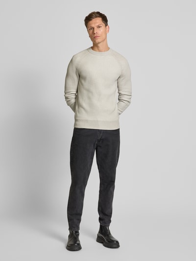 Marc O'Polo Sweter z dzianiny o kroju regular fit z dwukolorowym efektem z mieszanki bawełny ekologicznej i żywej wełny Złamany biały 1