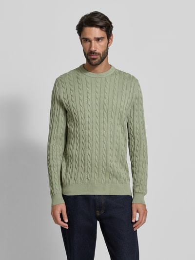 Christian Berg Men Gebreide pullover met ribboorden Rietgroen - 4