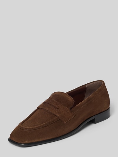 Produktfoto, Loafers aus Leder mit Zierriegel Modell 'Zaha' von ALOHAS in Braun, beschichtetes Leder, leicht abgerundete Form, strukturierte Sohle