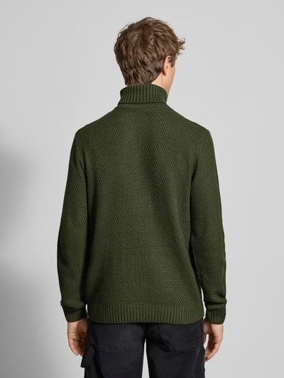 Jack & Jones Rollkragenpullover mit Zopfmuster Modell 'PAUL' Dunkelgruen 5