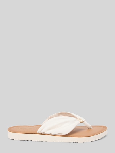 Produktfoto, Zehentrenner mit Logo-Applikation von Tommy Hilfiger in Two-Tone-Optik, Beige und Weiß, strukturierte Sohle, Damen