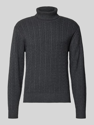 Redefined Rebel Rollkragenpullover mit Zopfmuster Modell 'JORDEN' Dunkelgrau 2
