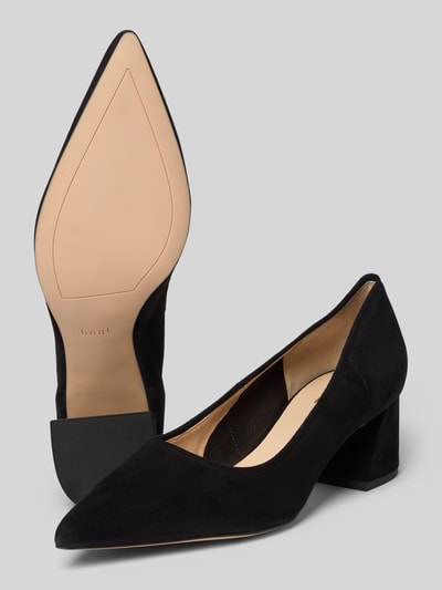 Productfoto, Pumps aus Leder mit Blockabsatz van Högl, zwart echt leer, puntige voorkant, blokhak 5 cm, slip-on, maat 40, glad oppervlak