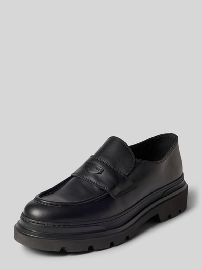 Produktfoto, Loafers aus echtem Leder Modell 'Harvell' von Antony Morato in Schwarz mit abgerundeter Passform und profilierter Sohle, Herrenschuh