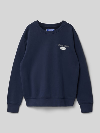 Produktfoto, Kinder sweatshirt van Jack & Jones, katoenmix, los model, model 'DOVER', ronde hals, labelprint, ribboorden