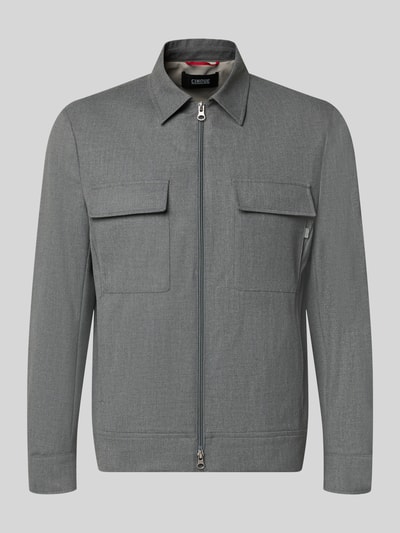 Produktfoto, grauer Blouson mit Zweiwege-Reißverschluss von CINQUE, gerade Form, Kentkragen, Pattentaschen, Material-Mix mit Viskose-Anteil