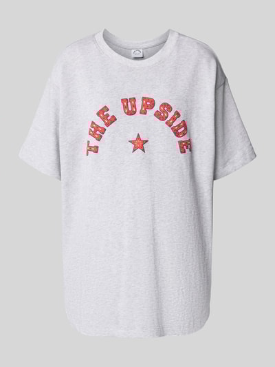 The Upside Oversized T-Shirt mit Label-Print und Rundhalsausschnitt Hellgrau Melange 2