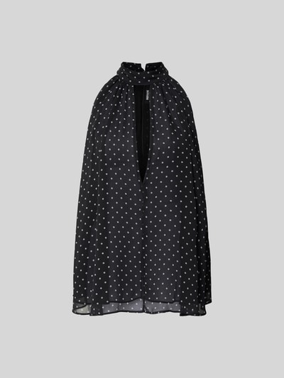 Produktfoto, Bluse mit floralem Allover-Print von ROTATE, semitransparentes Design, Relaxed-Fit, Schwarz mit weißen Blumen, Stehkragen, Schlüssellochausschnitt, ärmelloses-Design, Rückenlänge bei Größe 36: 69 cm.