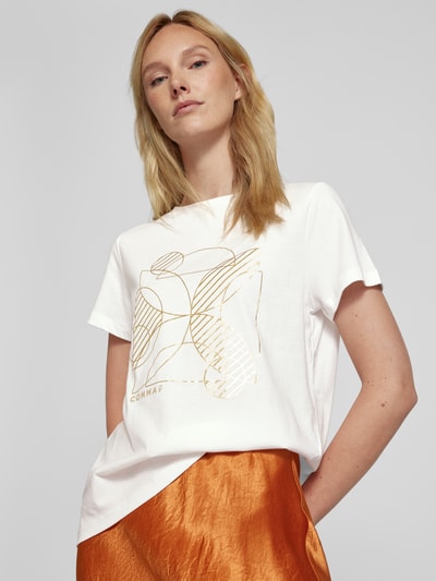 comma T-Shirt mit Motiv- und Label-Print Offwhite 3