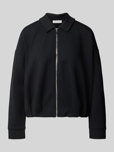 Produktfoto, zwarte sweatjack met platte kraag, ritssluiting, elastische boorden, los model, van modalmix, Christian Berg Woman
