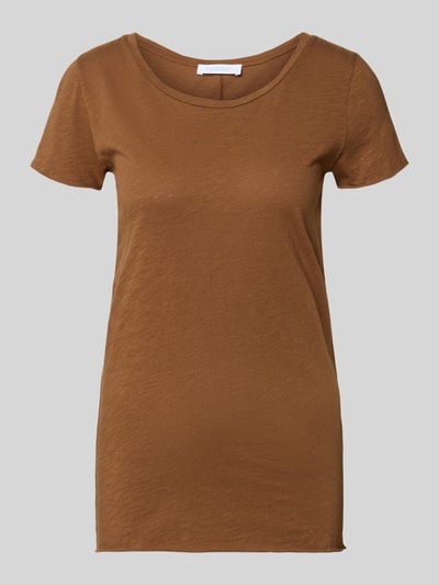 Productfoto, T-Shirt met ronde hals en gerolde zoom van Rich & Royal, pure katoen, straight fit, bruin, lengte rug maat S: 63 cm