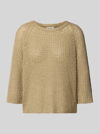Produktfoto, Strickshirt mit Rundhalsausschnitt und 3/4-Arm von FREE/QUENT in Beige, Grobstrick, gerippter Saum, Straight Fit, strukturierte Oberfläche.