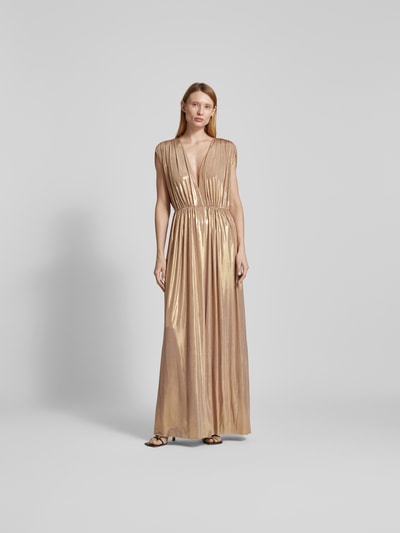 Norma Kamali Maxikleid mit Raffungen Gold 4