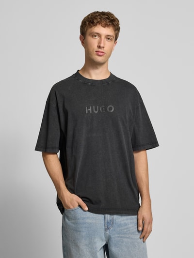 Hugo Blue T-Shirt mit Label-Print Modell 'Nebute' Black 4