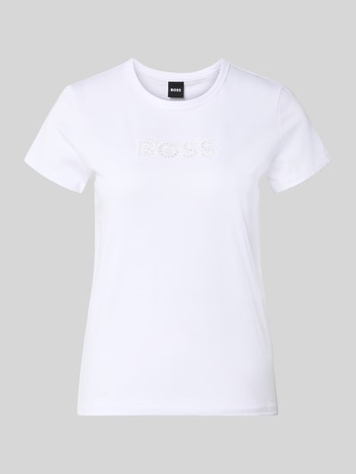 Produktfoto, weißes Regular Fit T-Shirt aus reiner Baumwolle Modell 'Eventsa11' von BOSS, Rundhals, kurze Ärmel, glatte Jersey-Textur.