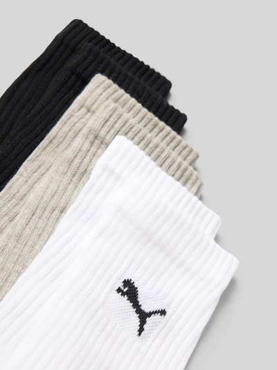 Productfoto, sokken uit katoenmix in set van 6 van PUMA, Heren sokken, zwart, grijs en wit, geribbelde textuur