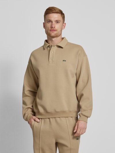 Lacoste Sweatshirt met drukknoopsluiting Beige - 4