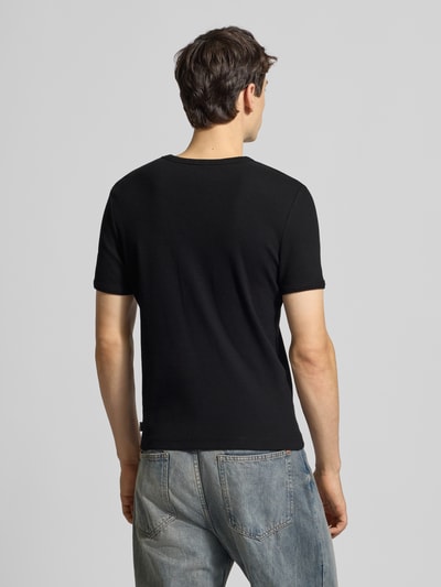 REVIEW T-shirt z prążkowanym okrągłym dekoltem Czarny 5