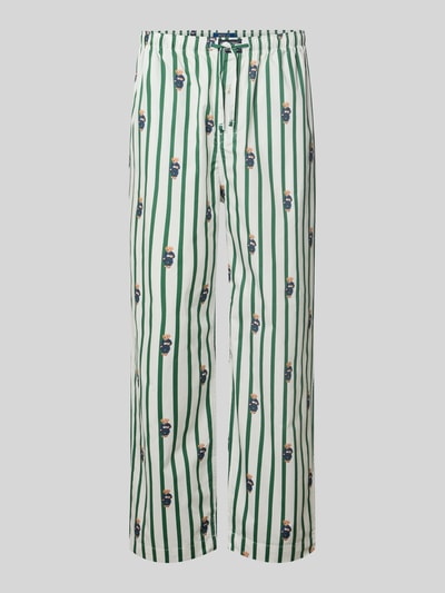 Produktfoto, Regular Fit Pyjama-Hose aus reiner Baumwolle von Polo Ralph Lauren mit grün-weißem Streifenmuster und Bärenmotiv, Herren Pyjama von Polo Ralph Lauren Underwear