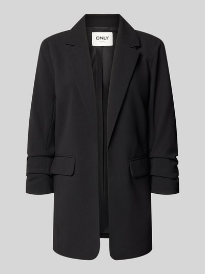 Produktfoto, schwarzer Regular Fit Longblazer mit 3/4-Arm Modell 'KALINA' von ONLY, glatte Struktur, Damen Longblazer von ONLY