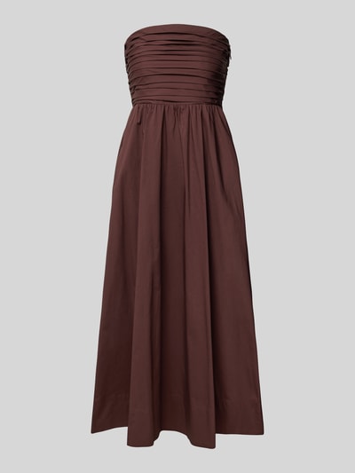 Produktfoto, brązowe Midikleid im Off-Shoulder-Look Modell 'Matisse Ruched' von Forever New, czysta bawełna, linia A, długość tyłu 110 cm, szerokość w rozmiarze 36: 40 cm, gładka tekstura