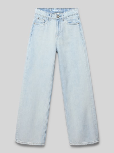 Produktfoto, Straight Fit Jeans mit Knopfverschluss Modell 'Ilvy' von Garcia in hellem Denim, 5-Pocket-Design, Label-Patch, sichtbare Struktur