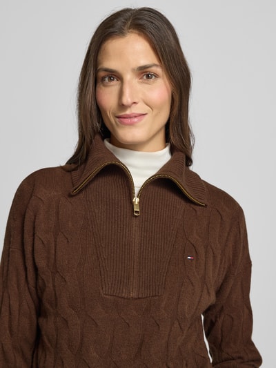 Tommy Hilfiger Relaxed Fit Strickpullover aus reiner Wolle mit Zopf-Muster Mittelbraun 3