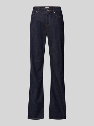 Produktfoto, Jeans mit Eingrifftaschen von More & More, dunkelblauer Jeansstoff, Regular-Fit, Knopf- und Reißverschluss, Gesäßtaschen, Bundweite 39 cm, Innenbeinlänge 84 cm bei Größe 36