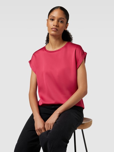 Vila Blouse met korte omgeslagen mouwen in effen design Rood gemêleerd - 3