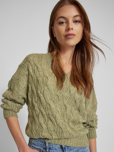 ZABAIONE Strickpullover mit gerippten Abschlüssen Khaki 3