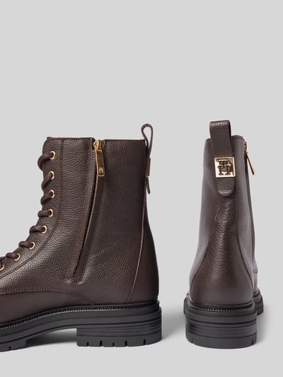 Tommy Hilfiger Veterlaarzen van fijn generfd leer Donkerbruin - 2