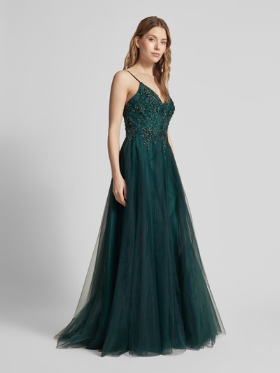 Luxuar Abendkleid mit Strasssteinbesatz Dunkelgruen 1