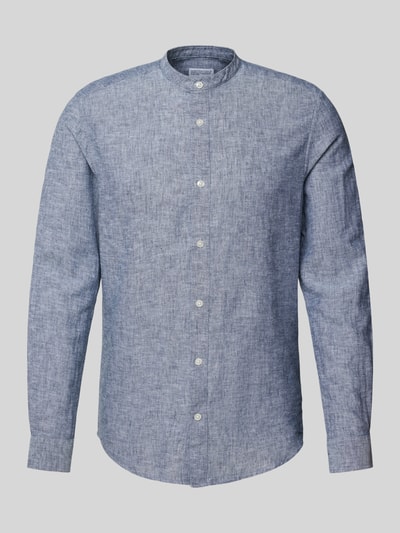 Only & Sons Slim fit linnen overhemd met opstaande kraag, model 'CAIDEN' Donkerblauw - 2