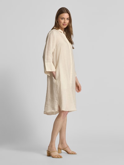 0039 Italy Knielanges Hemdblusenkleid aus Leinen mit 3/4-Arm Modell 'GRACY' Beige 1