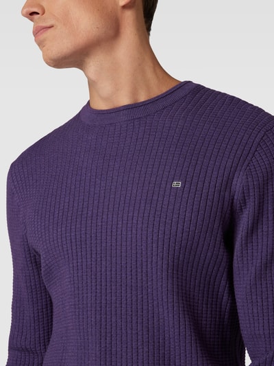 Christian Berg Men Strickpullover mit Strukturmuster Purple Melange 3