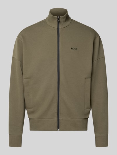 Produktfoto, olivgrüne Regular Fit Sweatjacke aus Baumwoll-Mix Modell 'SW_Union Skaz' von BOSS, glatte Struktur, schwarzer Reißverschluss, Herren Sweatjacke von BOSS
