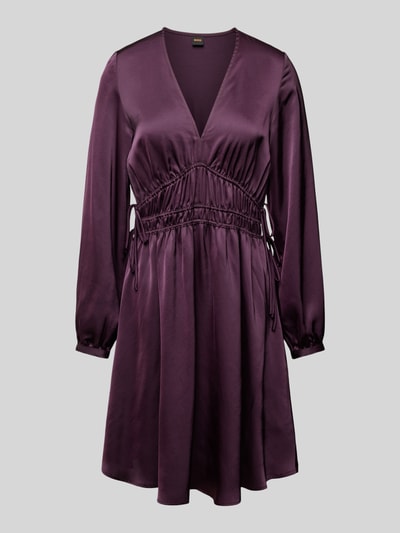 BOSS Orange Knielangees Kleid mit V-Ausschnitt Modell 'DANNYS' Aubergine 2