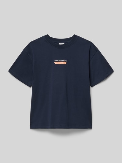 Produktfoto, Regular Fit T-Shirt aus reiner Baumwolle von s.Oliver RED LABEL, navyblau, unifarben, Rundhals, kurzarm, Jersey-Stoff, Motiv-Print