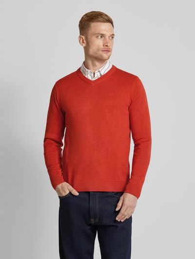 Tom Tailor Regular fit gebreide pullover met V-hals Donkeroranje - 4