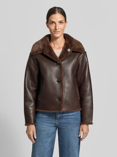 OPUS Cropped Webpelzjacke aus Polyester mit Wendefunktion Modell „Hafellda“ Dunkelbraun 4