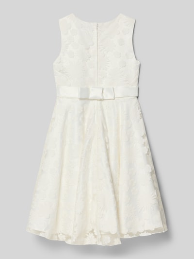 Produktfoto, Kleid mit Taillenband im Allover-Look von Happy Girls, weiß, florale Applikation, Baumwoll-Mix, A-Linie, Rückenreißverschluss.