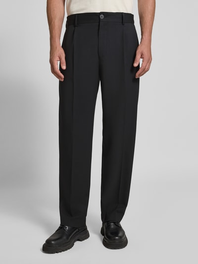 ANNARR Spodnie materiałowe z prostą nogawką i zakładkami w pasie model ‘FELL’ Czarny 4