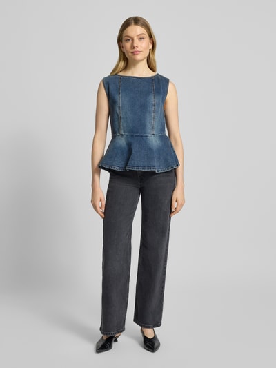 Gestuz Jeansbluse mit geripptem Rundhalsausschnitt Modell 'viva' Jeansblau 1