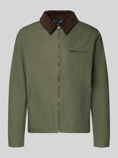 Produktfoto, Regular Fit Jacke mit Umlegekragen von MCNEAL in Olivgrün, reine Baumwolle, Reißverschluss, Brust- und Eingrifftaschen, glatte Struktur