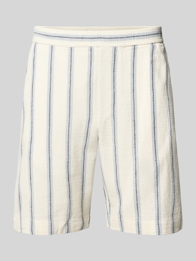 Produktfoto, Regular Fit Shorts aus reiner Baumwolle Modell 'REGCAL' von SELECTED HOMME, Optik: Unifarben, Struktur mit feinen blauen Streifen, Bundabschluss elastisch mit Tunnelzug, Eingrifftaschen, Gesäßtasche, Material reine Baumwolle