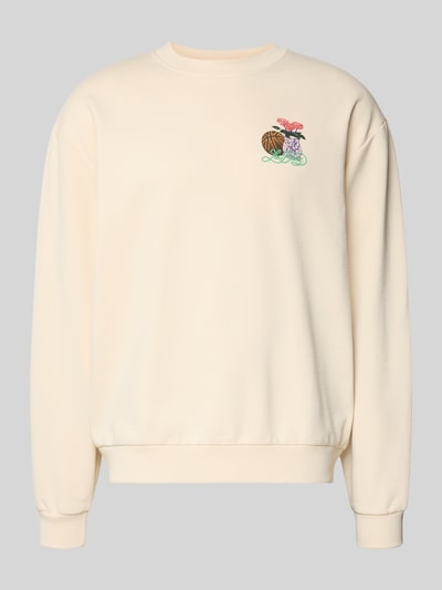 Produktfoto, Sweatshirt mit Label-Print und Rundhalsausschnitt von Les Deux, bawełna, krój relaxed fit, model 'Cole Table', beżowy kolor