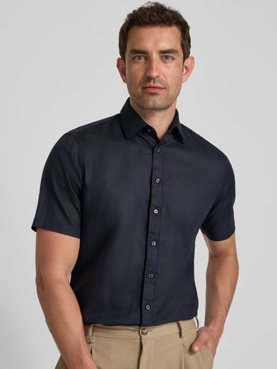 Jake*s Slim Fit Leinenhemd mit Knopfleiste Black 3