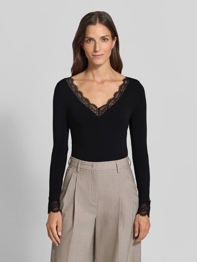 VERO MODA bluzka z długim rękawem o kroju slim fit z mieszanka modalu z dodatkiem wełny model 'SKYE' Czarny 4