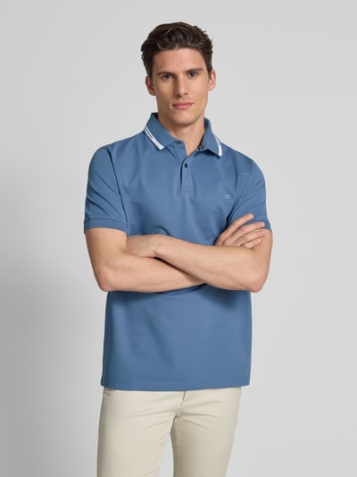 Christian Berg Men Poloshirt met korte knoopsluiting en logoprint Jeansblauw - 4